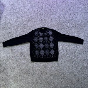 Argyle Patterned Knitted Long-Sleeve Sweater - Black Size Medium Men’s